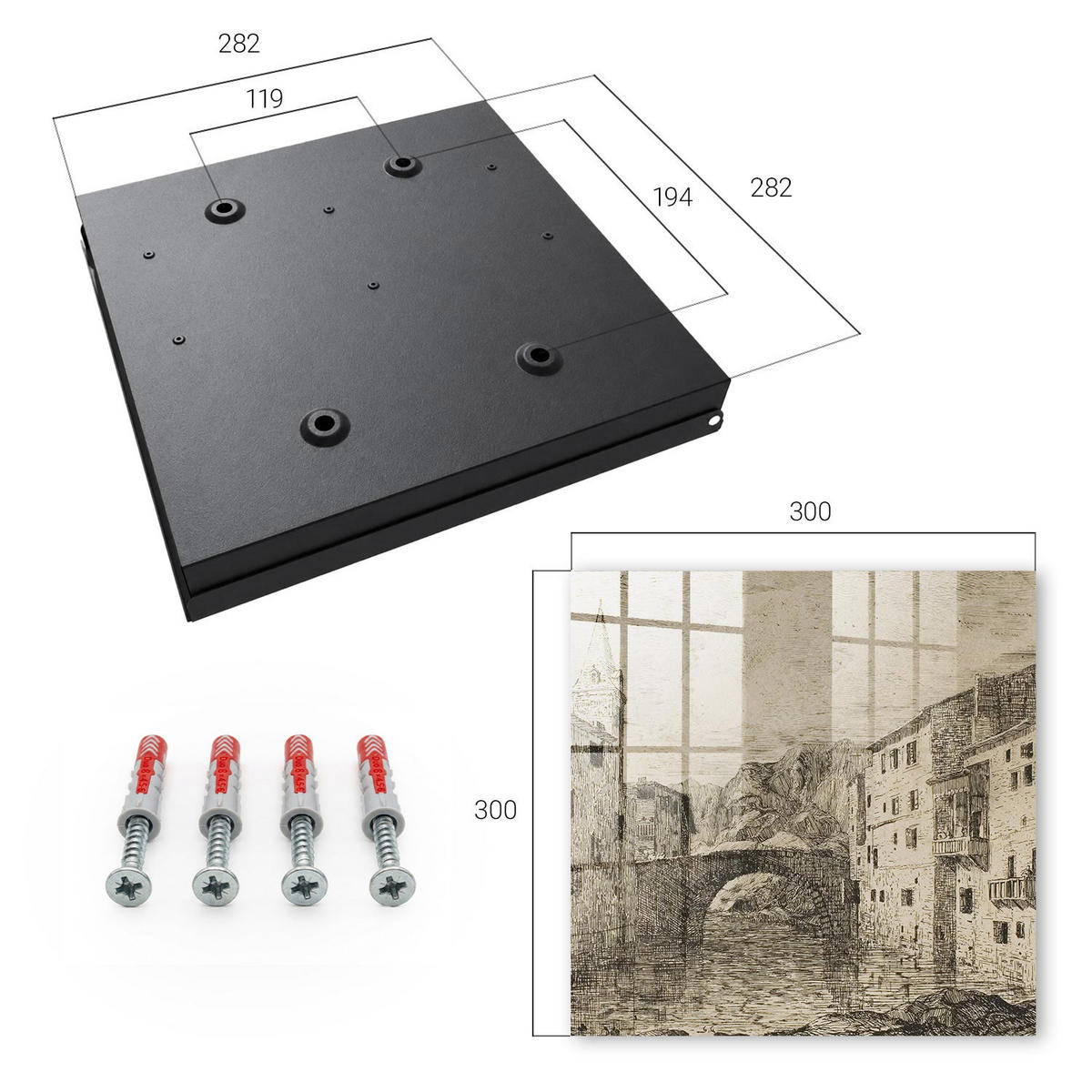 SCHLÜSSELBOX Schwarz 30x30 cm- Türöffnung nach rechts - Antike Atmosphäre - Beige, Metall (30/30/5cm) - TULUP