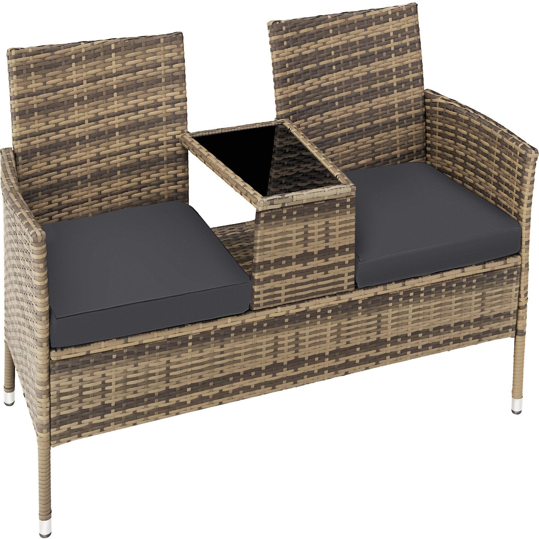RATTAN GARTENSITZBANK Narbonne, 6 cm Sitzpolster, natur/dunkelgrau - Naturfarben, Kunststoff (61/82/131cm) - tectake
