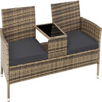 RATTAN GARTENSITZBANK Narbonne, 6 cm Sitzpolster, natur/dunkelgrau - Naturfarben, Kunststoff (61/82/131cm) - tectake