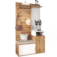 GARDEROBE mit Spiegel und Schuhablage 105/40/190,5 cm in Weiß und Holzfarben - Weiß, Holzwerkstoff (105/190.5/40cm) - BEAOK