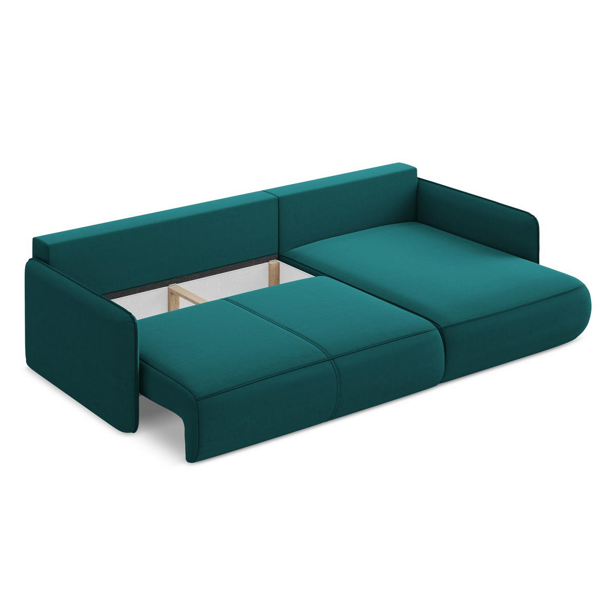 ECKSOFA mit Schlaffunktion Samt Stoff Blau - Blau/Petrol, Kunststoff/Textil (240/148cm) - LaMiaSofa