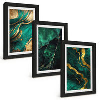 BILDER SET 3er Set - 20x30 cm Schwarzer Rahmen - Elegante Steinmuster - Schwarz, Kunststoff (20/30cm) - TULUP