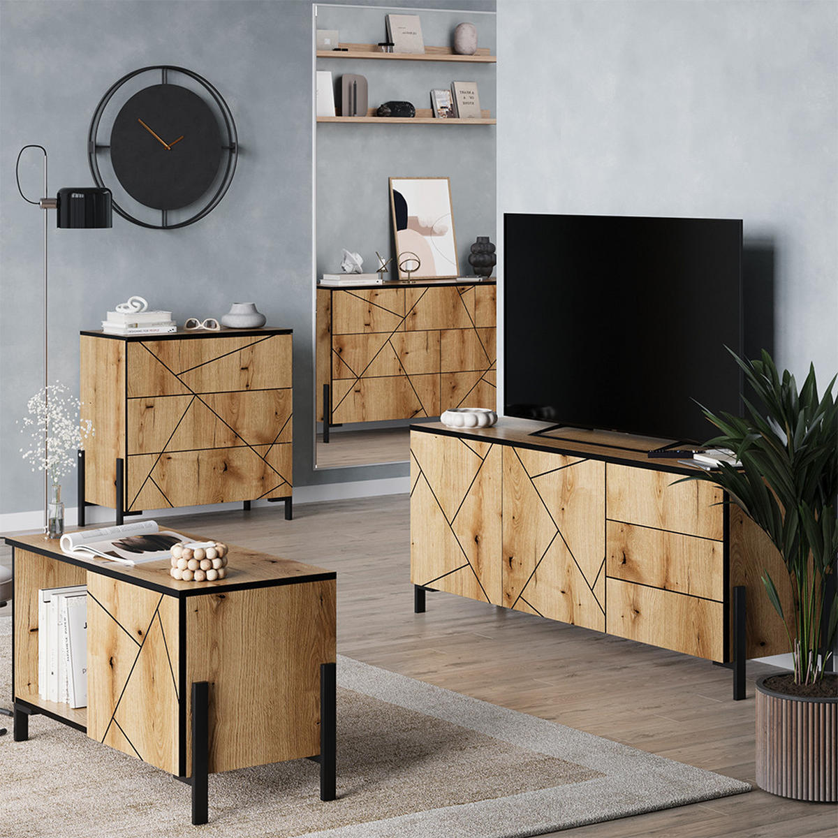 NÍZKÝ NÁBYTEK POD TELEVIZI Hatto Dub - barva dubu, kompozitní dřevo (150/60/39.7cm) - Vicco