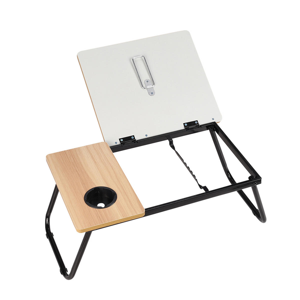 LAPTOPTISCH Betttisch 5-fach verstellbare Neigung mit Getränkehalter aus MDF in Naturholzoptik Verstellbarer klappbarer 56x32,5x24 cm - Naturfarben, Metall (32.5/56/24cm) - Livingandhome