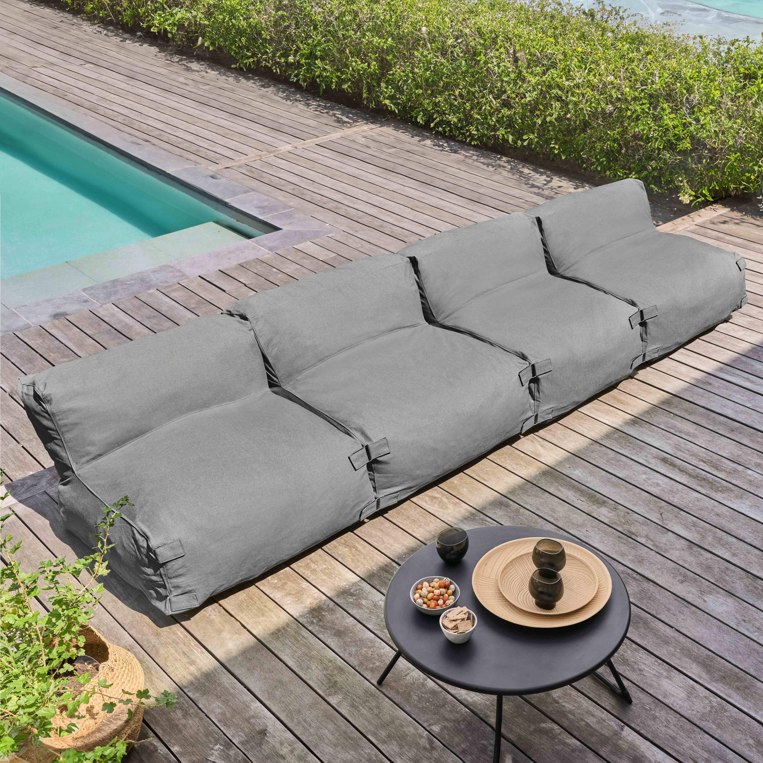 GARTENSOFA mit 4 Sitzplätzen, Grau - Grau, Textil - Oviala