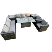 GARTENSOFA SET Polyrattan Dunkelgrau 8-Sitzer - Dunkelgrau/Grau, Metall - Fimous