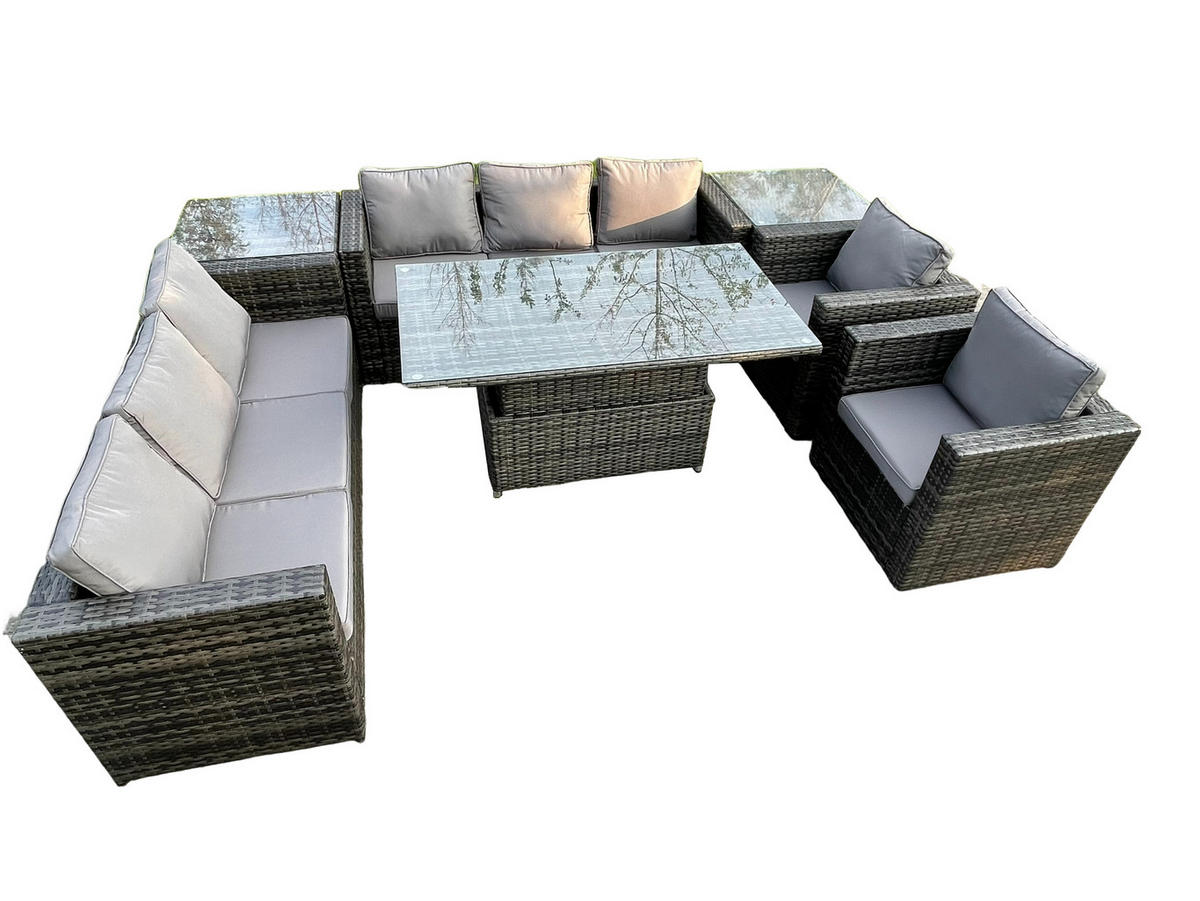 GARTENSOFA SET Polyrattan Dunkelgrau 8-Sitzer - Dunkelgrau/Grau, Metall - Fimous