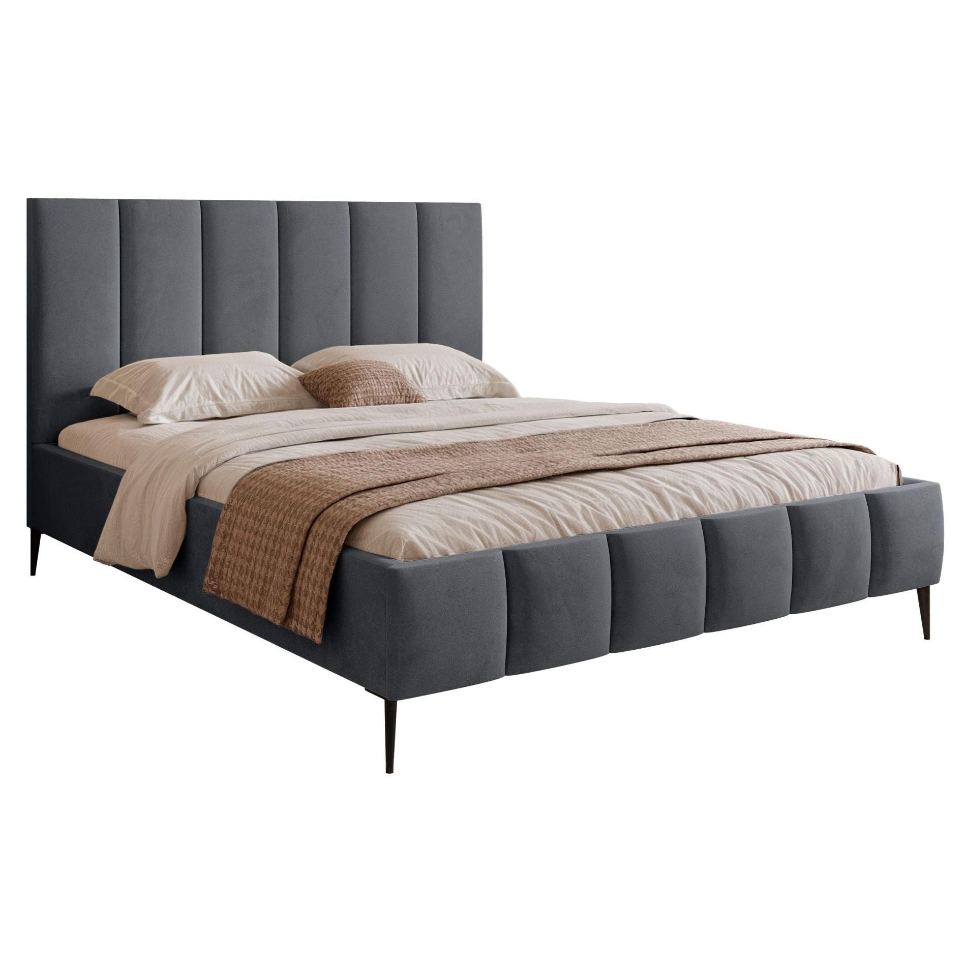 POLSTERBETT Sarafino Dunkelgrau Samt 140x200 cm - Dunkelgrau/Schwarz, Textil/Metall (140/200cm) - Selsey