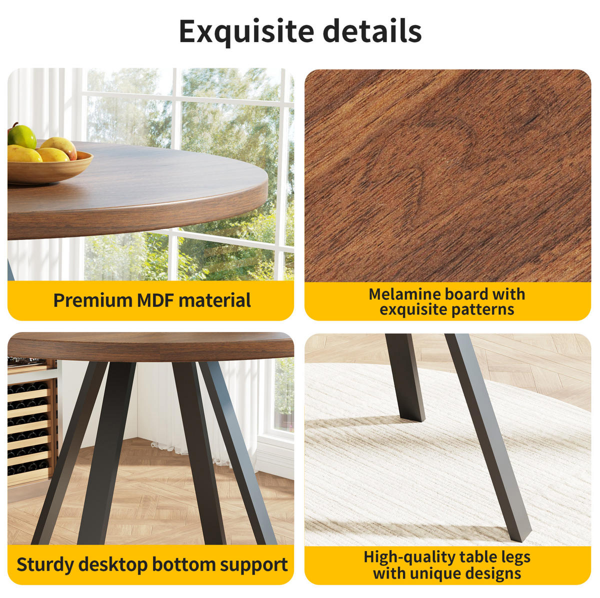 80/75/80 cm Walnussfarben/Schwarz aus MDF und Metall - Walnussfarben/Schwarz, Holzwerkstoff (80/80/75cm) - OKMYHOME
