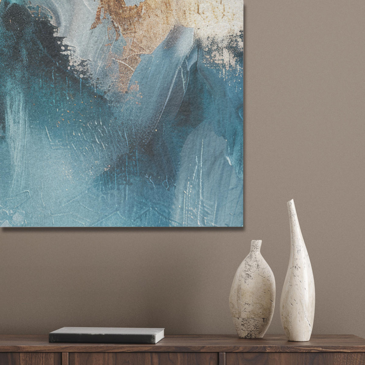 AKUSTIKPANEEL Abstrakt - Kunst - Gold - Blau 100x70 cm - Petrol, Textil (100/0.9/70cm) - MuchoWow