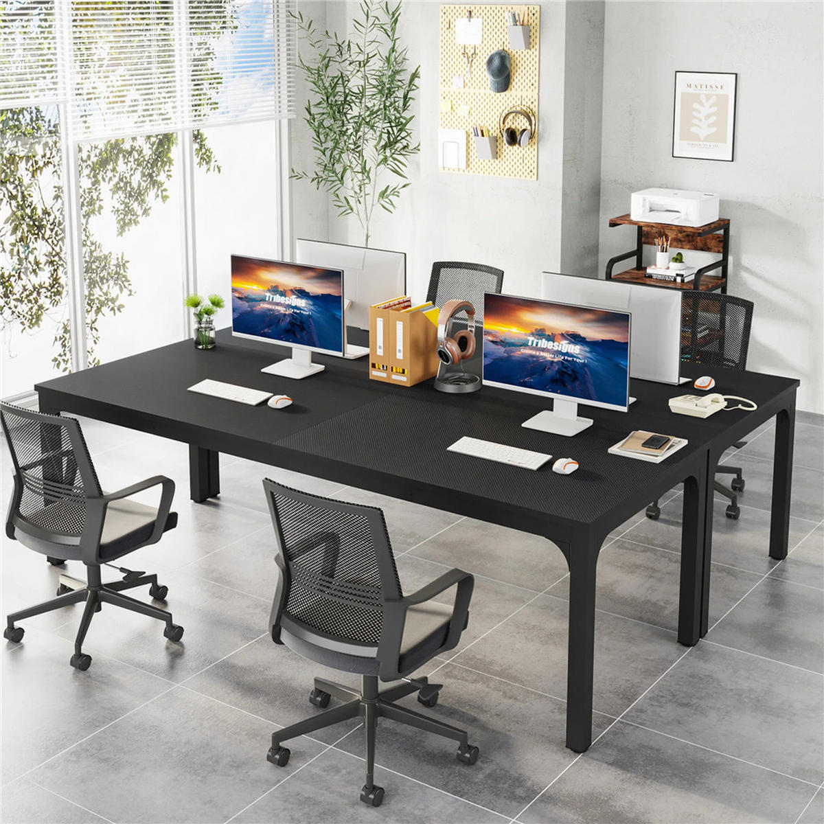 SCHREIBTISCH 200/70/75 cm 2-Personen Computertisch Schwarz - Schwarz, Metall (180/70/75cm) - Kaket