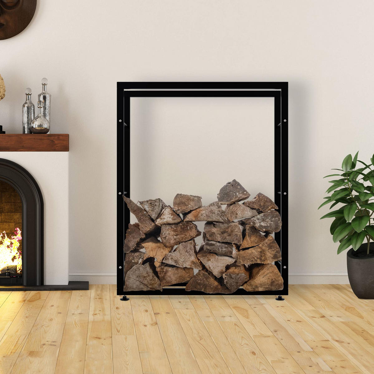 KAMINHOLZREGAL 100/25/125 cm Metall schwarz - Schwarz, Metall (100/125/25cm) - CLP