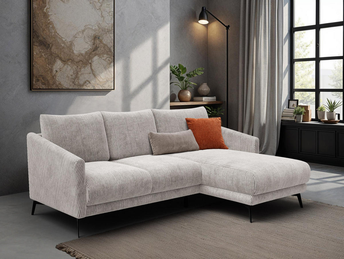 ECKSOFA VILT 3-Sitzer, perlweiß - Schwarz/Weiß, Holzwerkstoff/Textil (221/156cm) - Courtois Laville