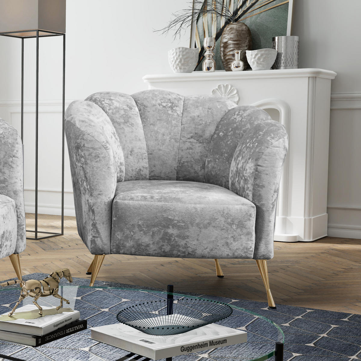 POLSTERSESSEL Adria mit Metallfüßen - Goldfarben/Grau, Holzwerkstoff/Textil (87/78/83cm) - Ravio