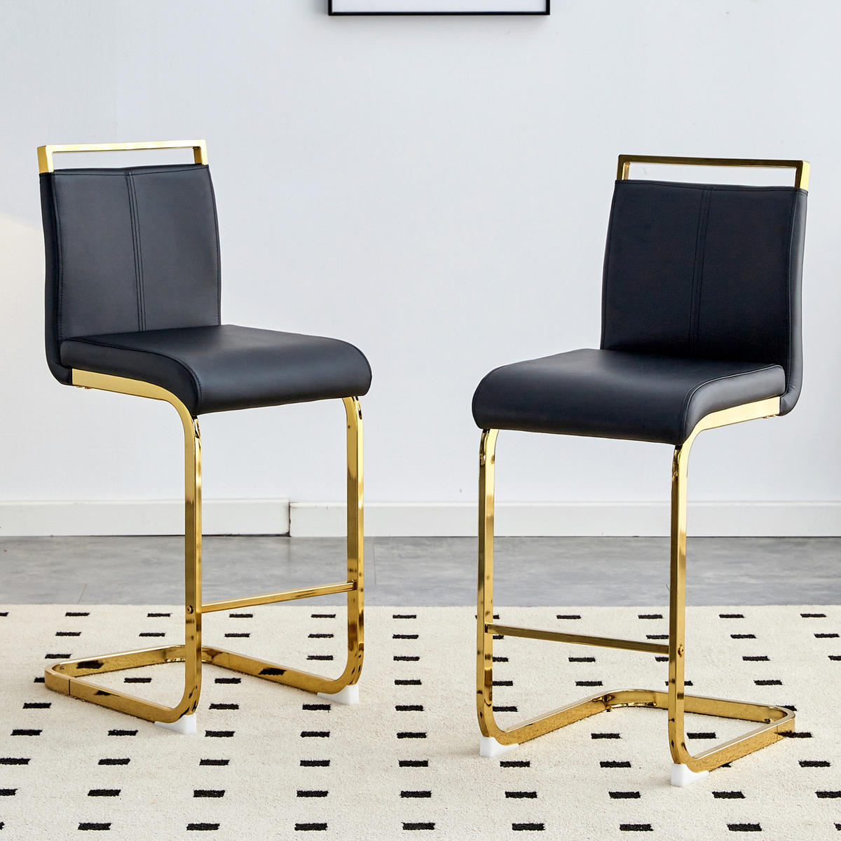 BARHOCKER 2er-Set 96,5 cm Metall/Kunstleder Schwarz Goldfarben - Schwarz, Metall (46.5/96.5/39.1cm) - Meubliv