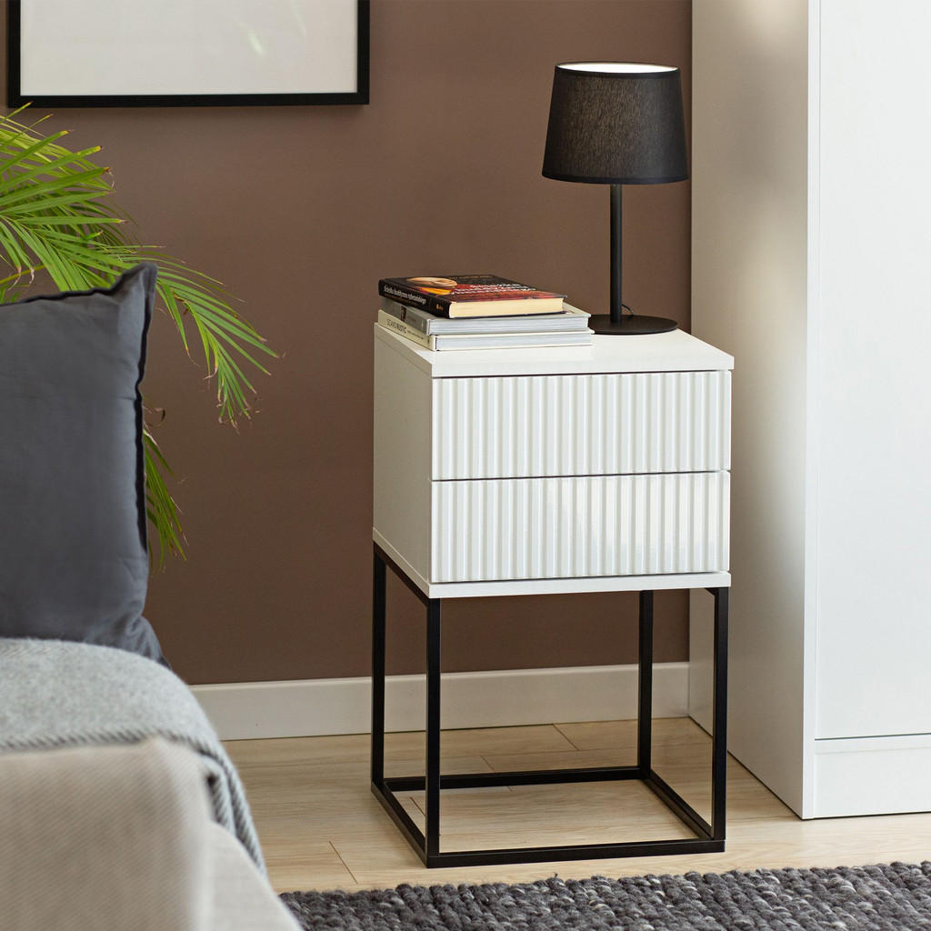 Thumbnail - Konsimo® Nachttisch, Weiß, Schwarz, Holzwerkstoff, 40x65x39 cm, Schlafzimmer, Nachttische