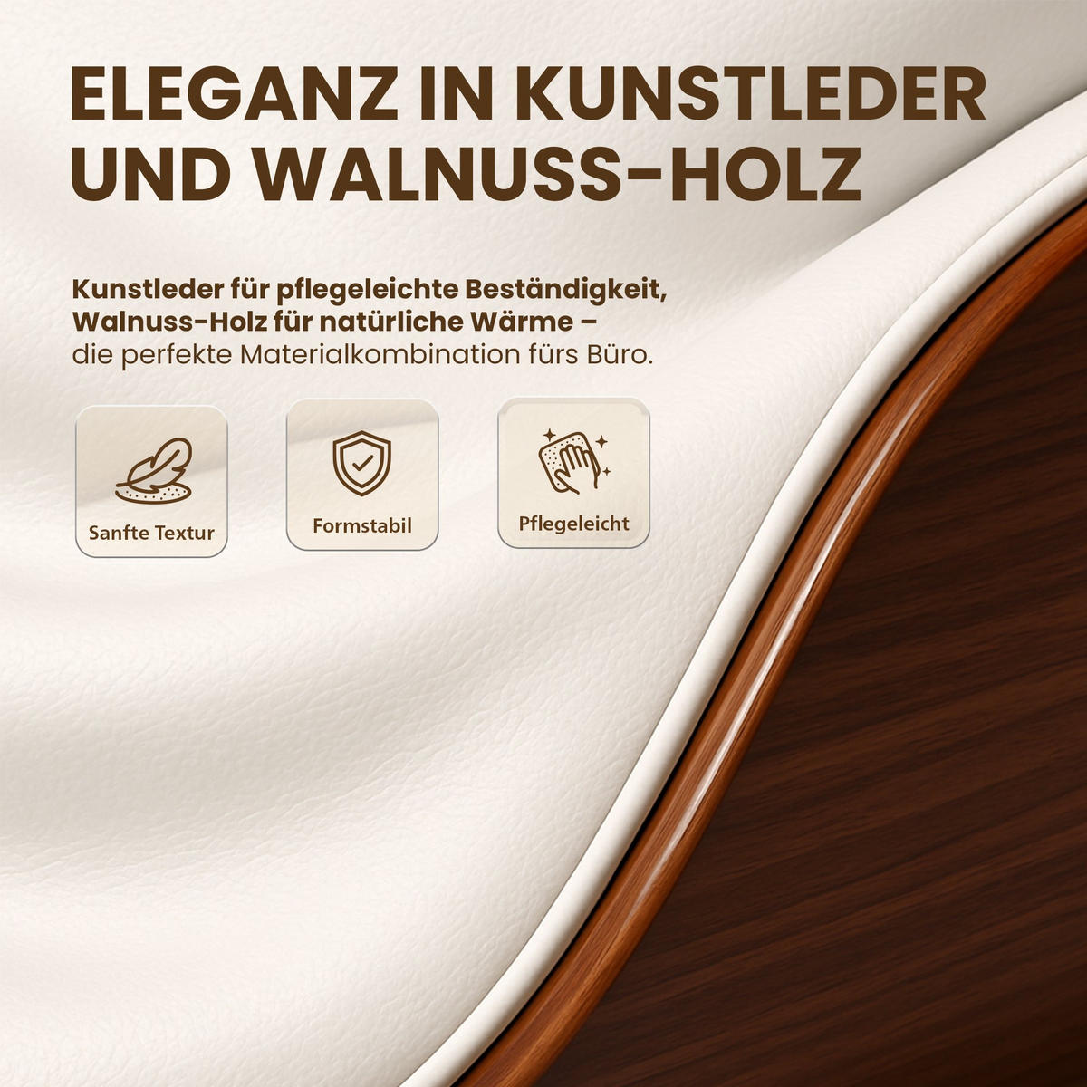 DREHSTUHL Lederlook Walnuss/Weiß - Chromfarben/Walnussfarben, Textil/Metall (58/110/66cm) - CLP