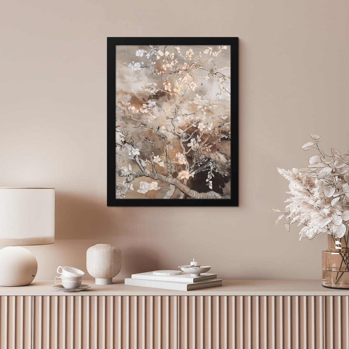 GERAHMTES BILD Mandelblüte - Kunst - Van Gogh - Beige - Abstrakt 30x40 cm - Braun, Papier (30/40cm) - MuchoWow