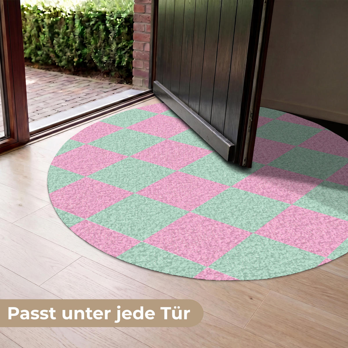 FUSSMATTE Schachbrettmuster - Grün - Rosa - Würfel Fußabtreter 120x120 cm - Mintgrün, Kunststoff (120/120cm) - MuchoWow