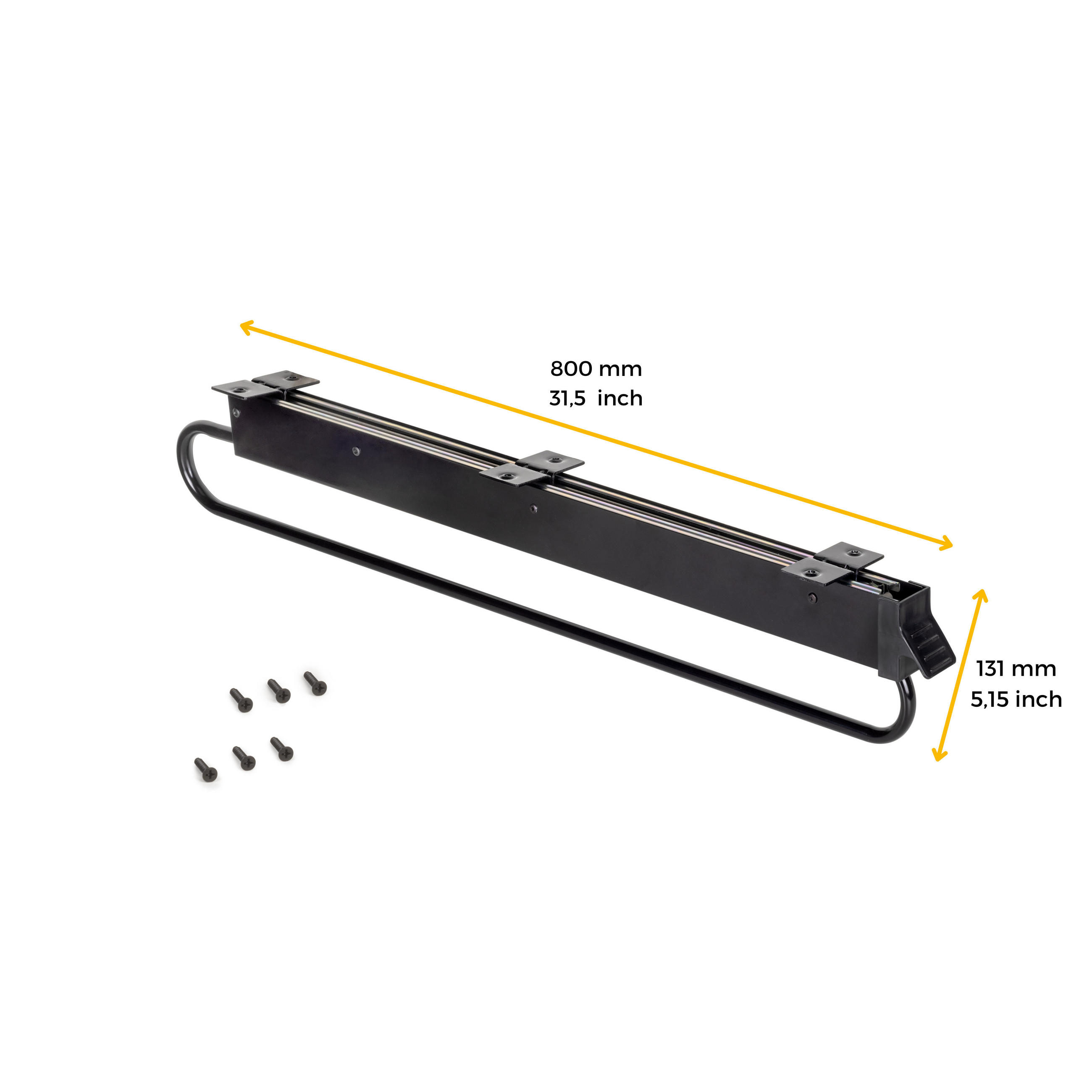 KLEIDERSTANGE Ausziehbarer für tiefe Schränke Self, 800, Schwarz, Stahl und Kunststoff - Schwarz, Metall (80cm) - EMUCA