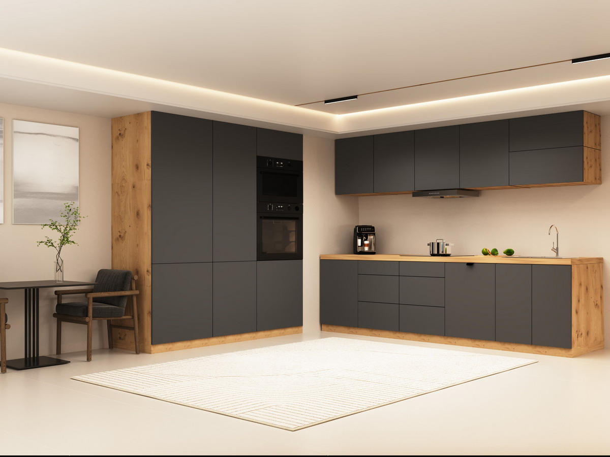 KÜCHENZEILE 320 cm - Langen KL16-M320 - in Grau / Matt - Grau, Holz (480/212/58cm)
