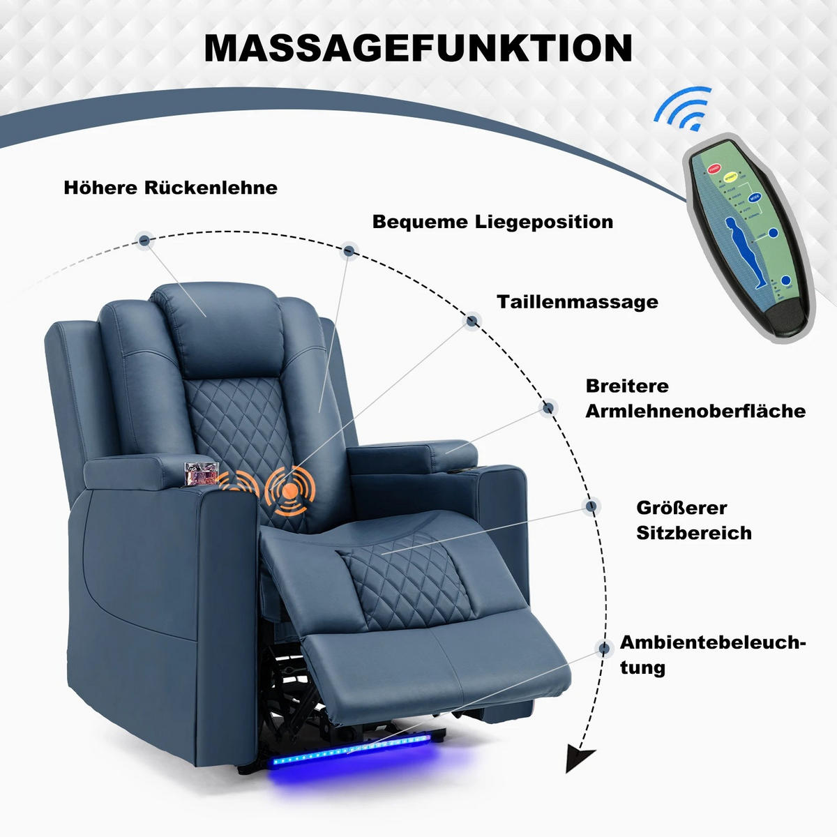 RELAXSESSEL mit LED Massage Rot - Pink, Textil (84.98/101.82/73cm)