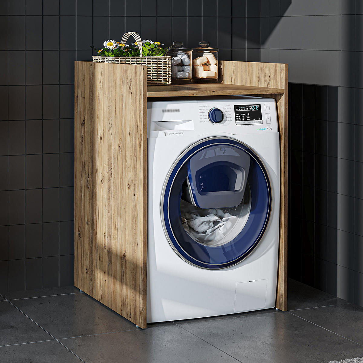 WASCHMASCHINENSCHRANK DERIN-I 65cm Breit, 99cm Hoch - Eichefarben, Holzwerkstoff (65/99/60cm)