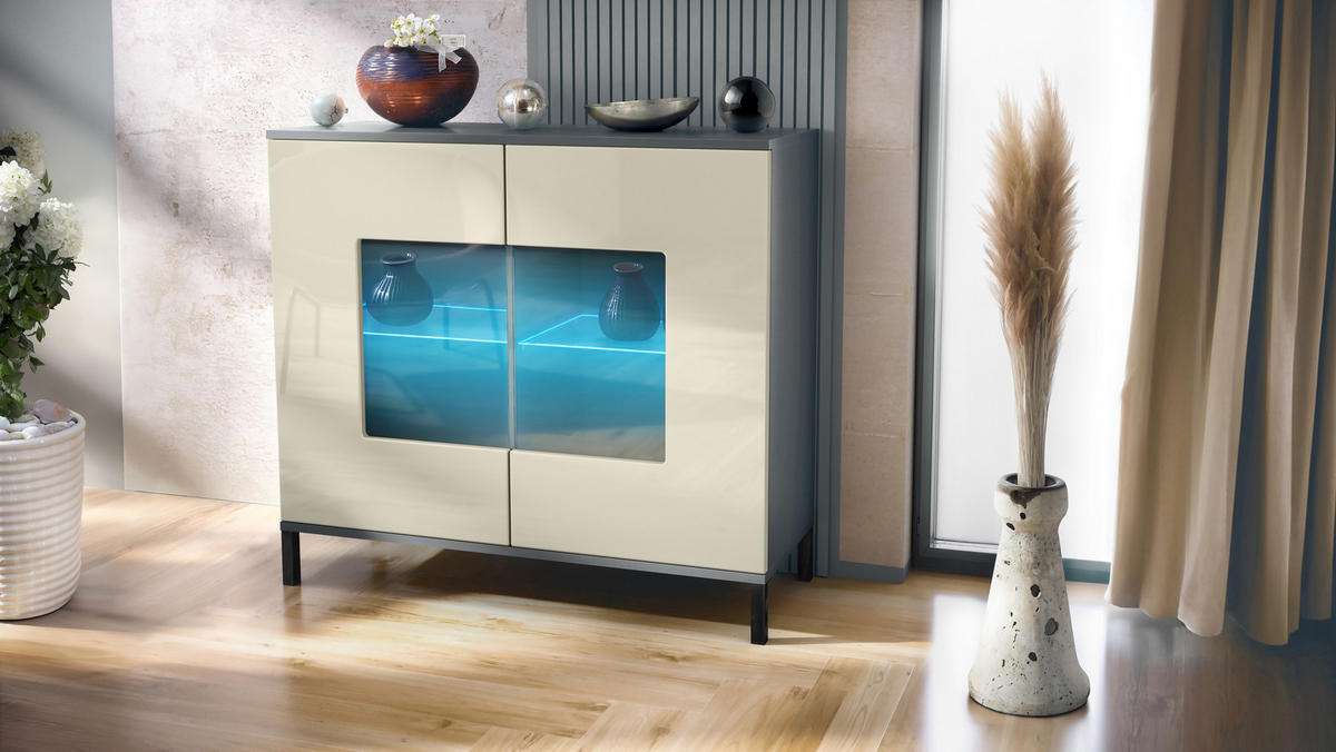 KOMMODE Grömitz Creme Hochglanz - Creme, Holzwerkstoff (92.5/83.5/35cm) - Vladon