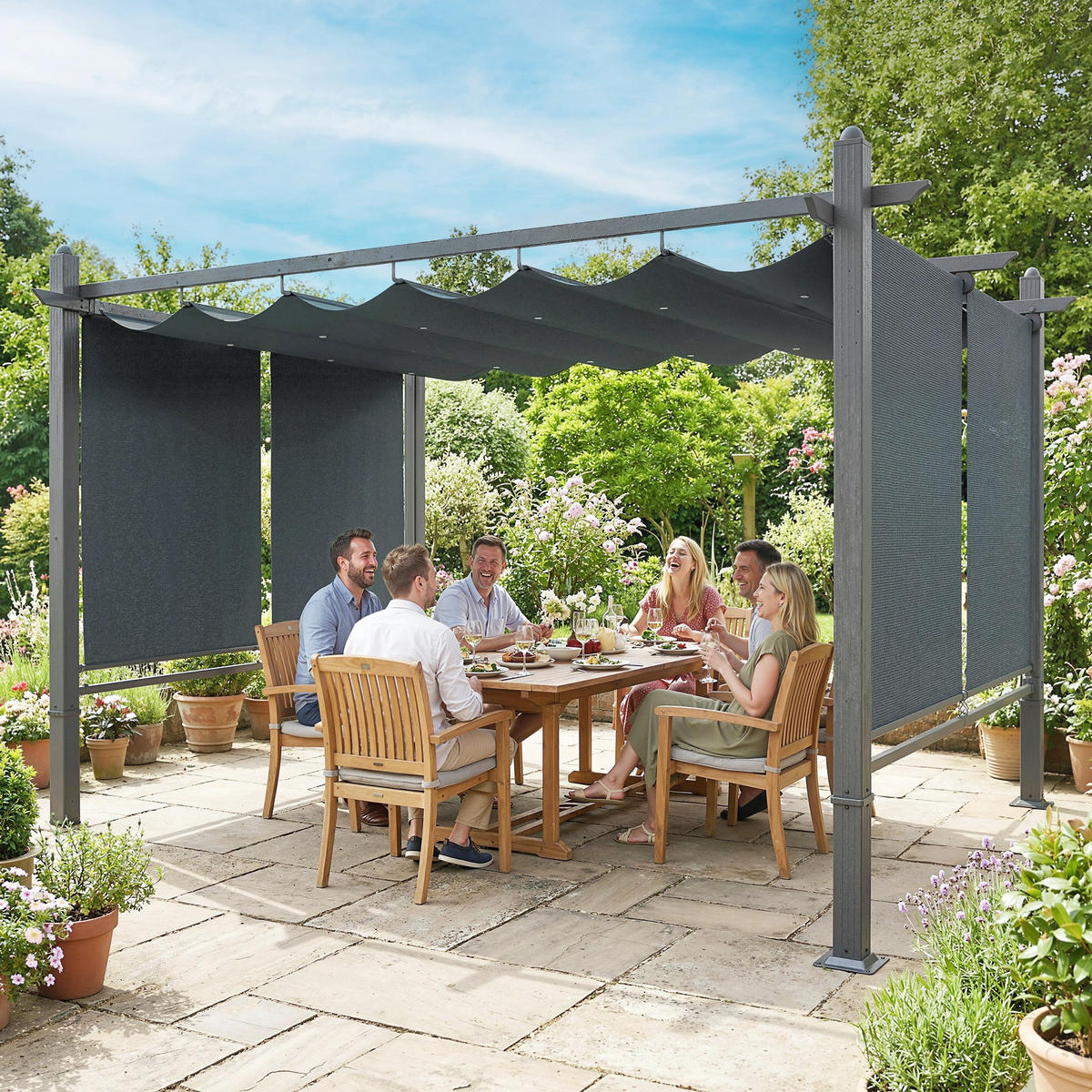 PERGOLA Aluminium Polyester Dunkelgrau - Dunkelgrau, Textil/Metall (297/225/392cm) - Outsunny