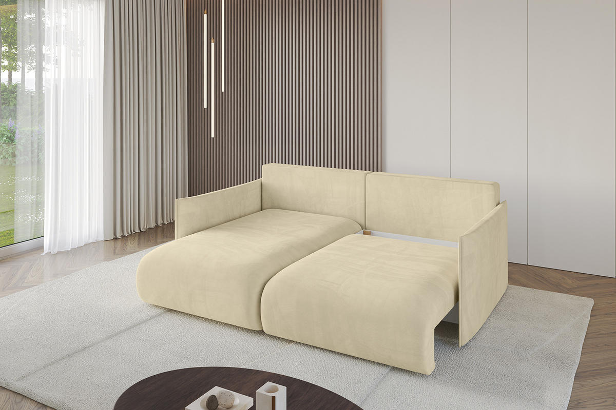 ECKSOFA mit Schlaffunktion und Bettkasten ONESK-L 208x165x40 Beige Velours - Beige, Holzwerkstoff/Kunststoff (208/165cm) - ALTDECOR