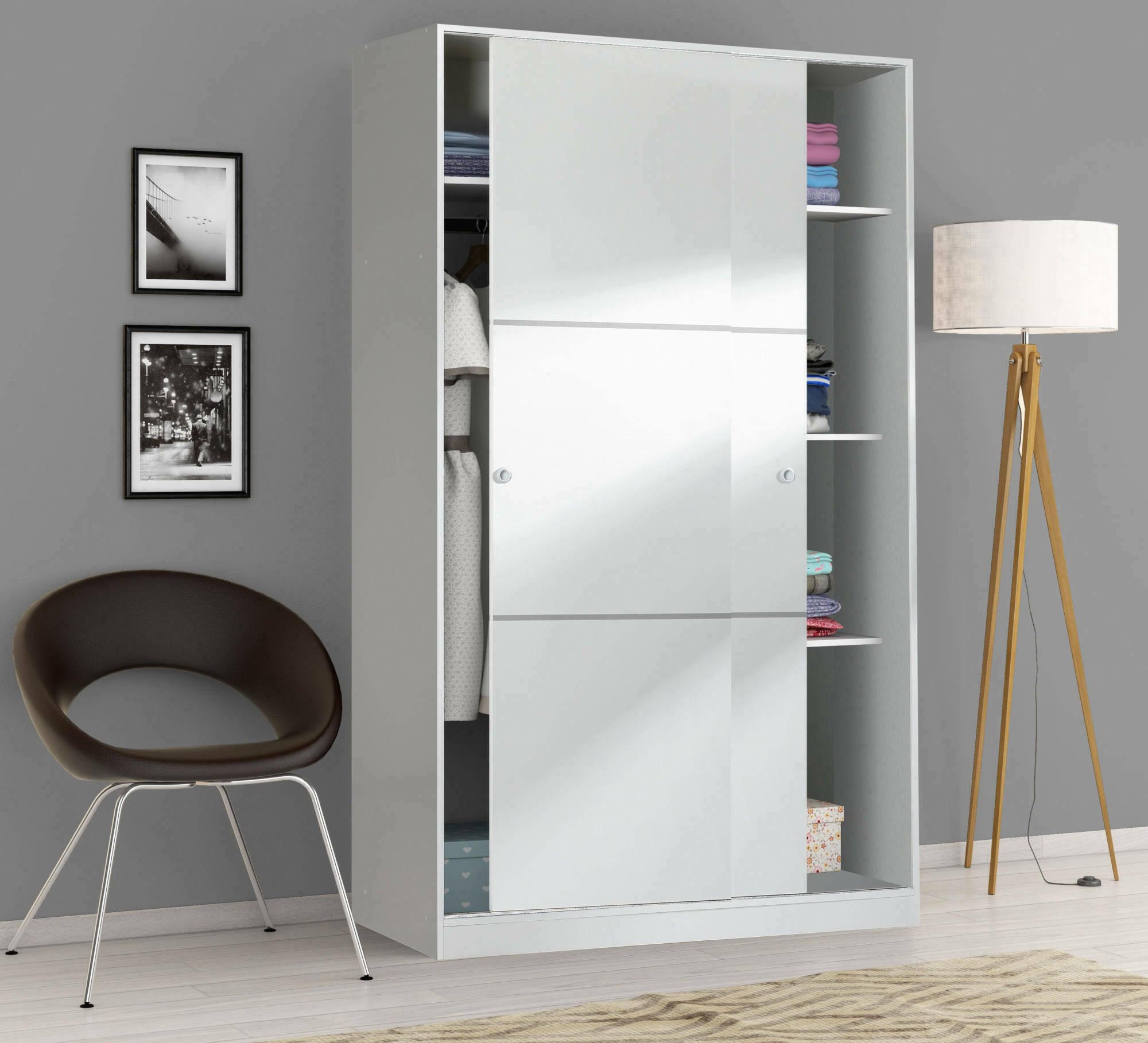 KLEIDERSCHRANK 2 TÜREN Weiß 50/120/200 cm - Weiß, Holzwerkstoff (120/200/50cm) - DMORA