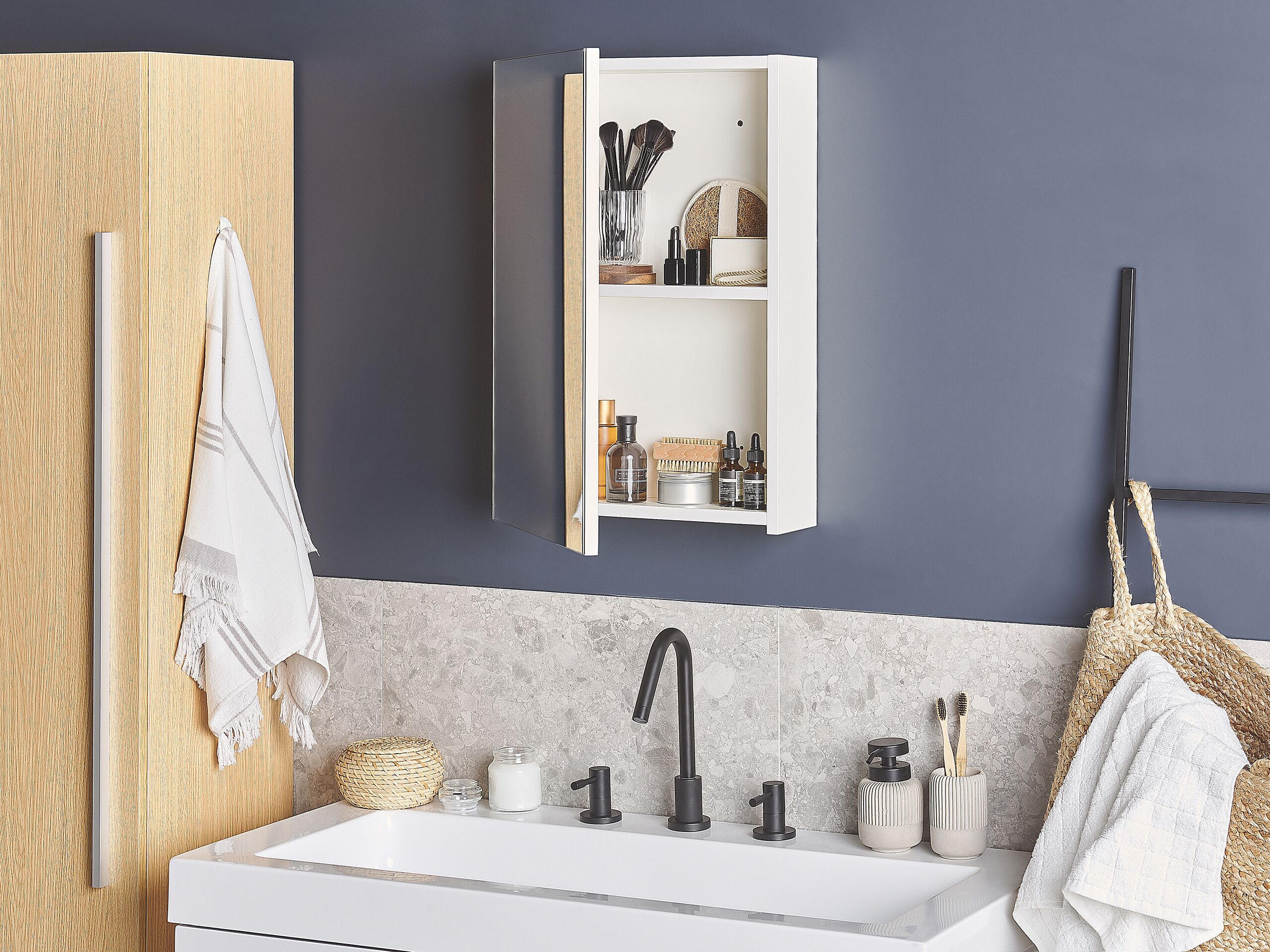BAD SPIEGELSCHRANK weiß/silber 40/60 cm Primavera - Silberfarben/Weiß, Holz (40/60/12cm) - Beliani