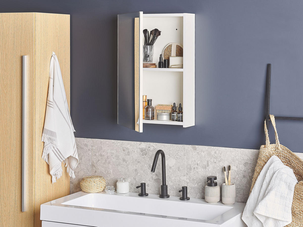 BAD SPIEGELSCHRANK weiß/silber 40/60 cm Primavera - Silberfarben/Weiß, Holz (40/60/12cm) - Beliani