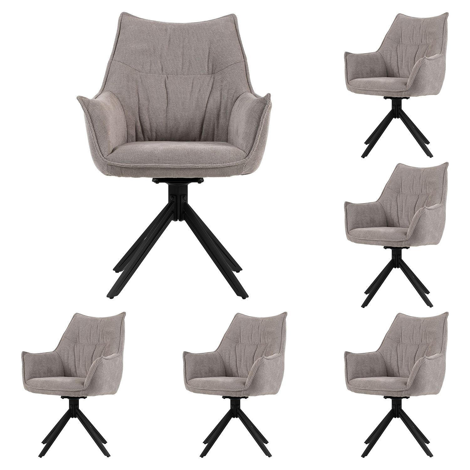 DININGSESSEL Ginosa - 6er Set - drehbar - hellgrau - Hellgrau/Schwarz, Textil/Metall (62/90/66cm) - bene living