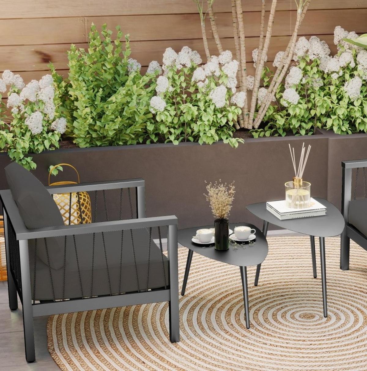 COUCHTISCH 65/45/45 cm & 65/45/35 cm aus Stahl für Innen- und Außenbereich im geometrischen Design, Schwarz - Schwarz, Metall (65/45/45cm) - Redom