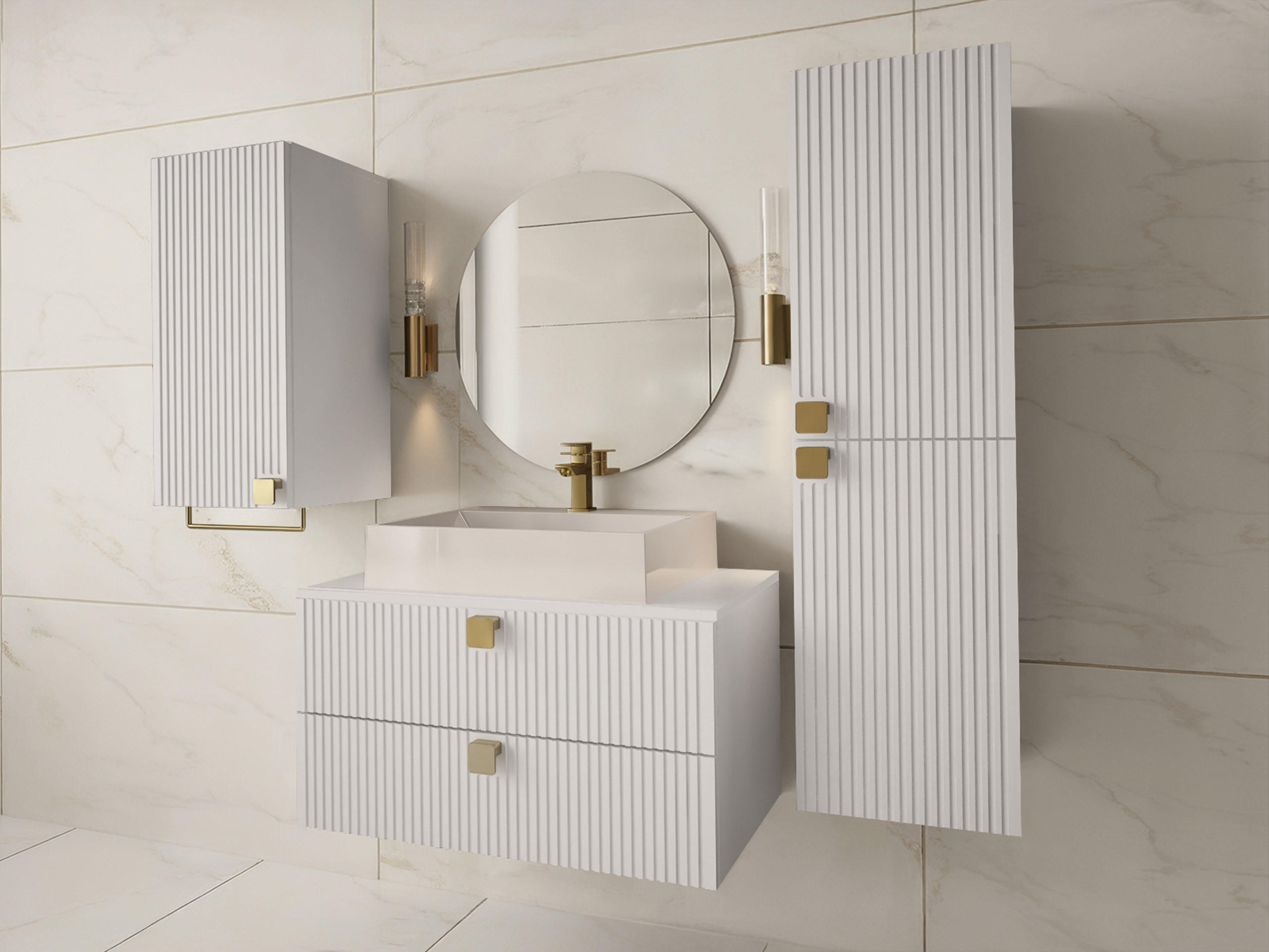 BADMÖBEL-SET Gariano I - Goldfarben/Weiß, Holzwerkstoff/Kunststoff (80/42/46cm) - MIRJAN24