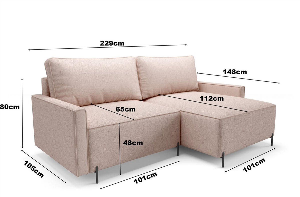 ECKSOFA Braga Mit Schlaffunktion - Blau, Holzwerkstoff/Textil (229/148cm) - Fun Möbel