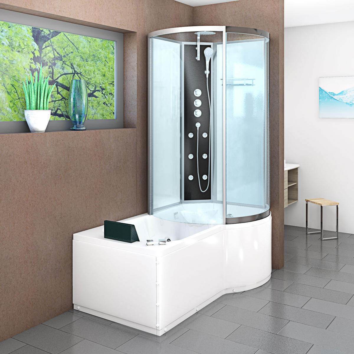 WHIRLPOOL Wanne Duschkabine ws K50-L02-WP-EC 170x1 - Weiß, Glas/Kunststoff (98/225/170cm) - AcquaVapore by Sandra Jentho