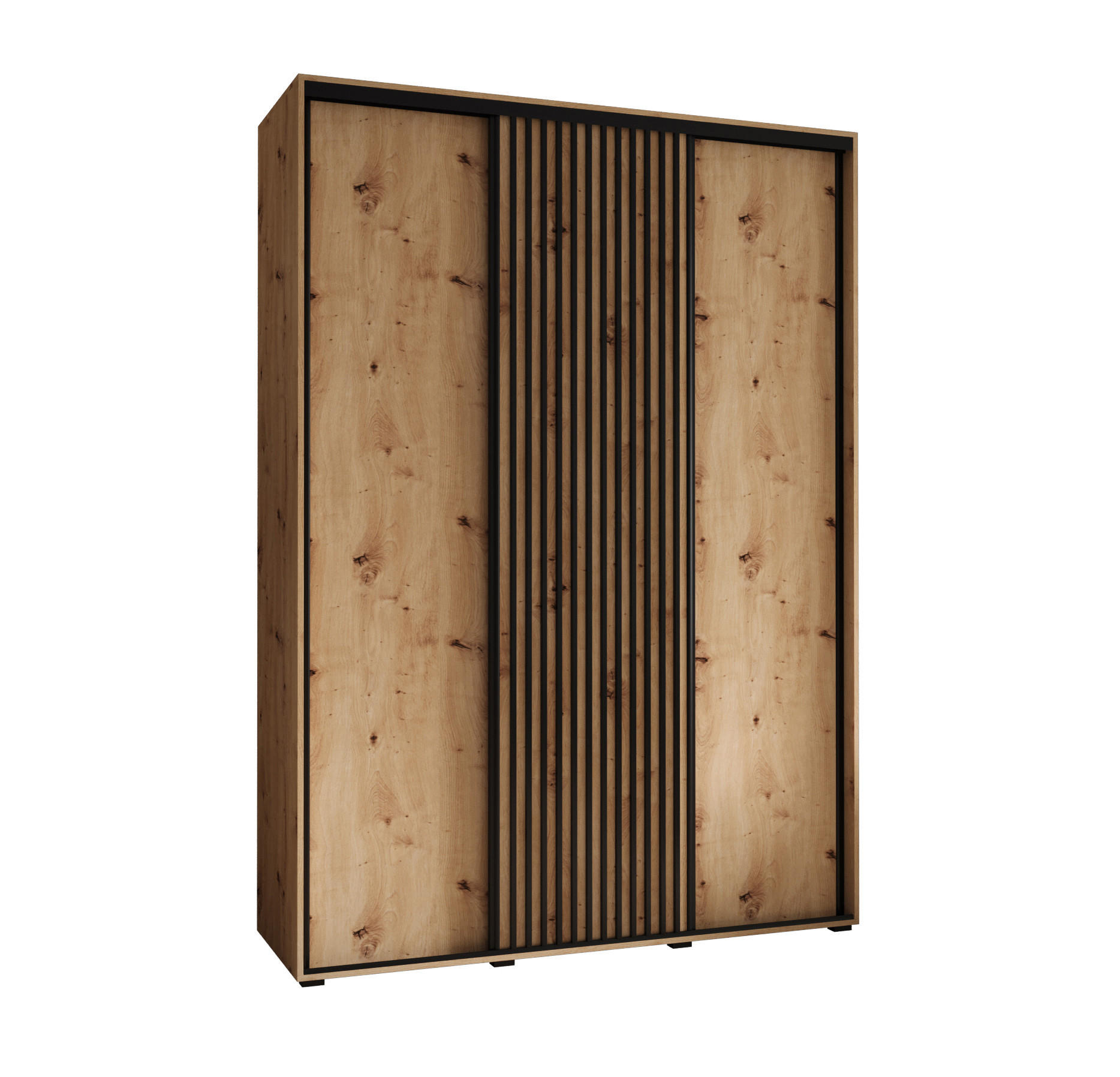 SCHWEBETÜRENSCHRANK 205,2/180/45 3-türig - Schwarz/Eiche Artisan, Holz/Metall (180/205.2/45cm) - Abiks Möbel