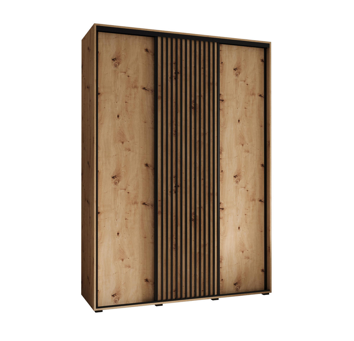 SCHWEBETÜRENSCHRANK 205,2/180/45 3-türig - Schwarz/Eiche Artisan, Holz/Metall (180/205.2/45cm) - Abiks Möbel