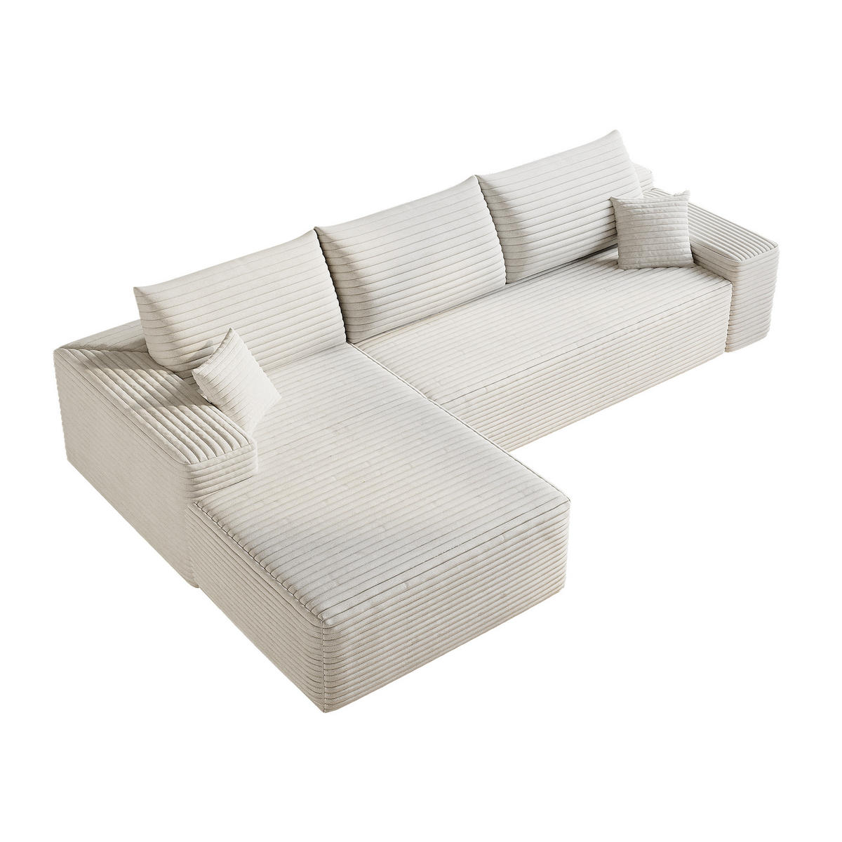 ECKSOFA 270/175/83 cm Weiß Cord mit Chaiselongue, Linke Seite - Weiß, Textil (270/175cm) - Oxeza