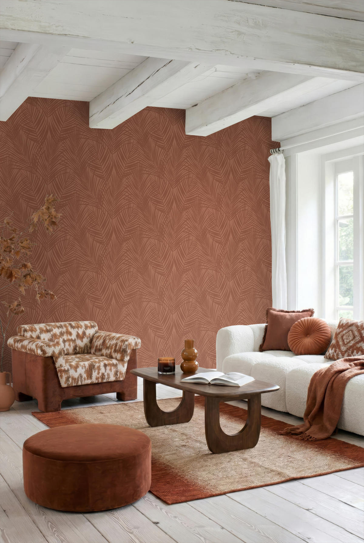 TAPETE Palmblätter 53 cm x 10.05 m - Terracotta, Papier (53/1000cm) - ESTAhome