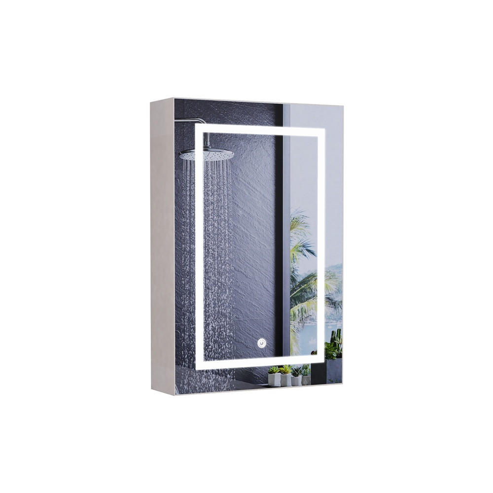 SPIEGELSCHRANK - eintürig - mit LED-Beleuchtung -Funktion und verstellbaren Glasablagen - Weiß - Weiß, Holzwerkstoff (12.5/70/50cm) - DELFA