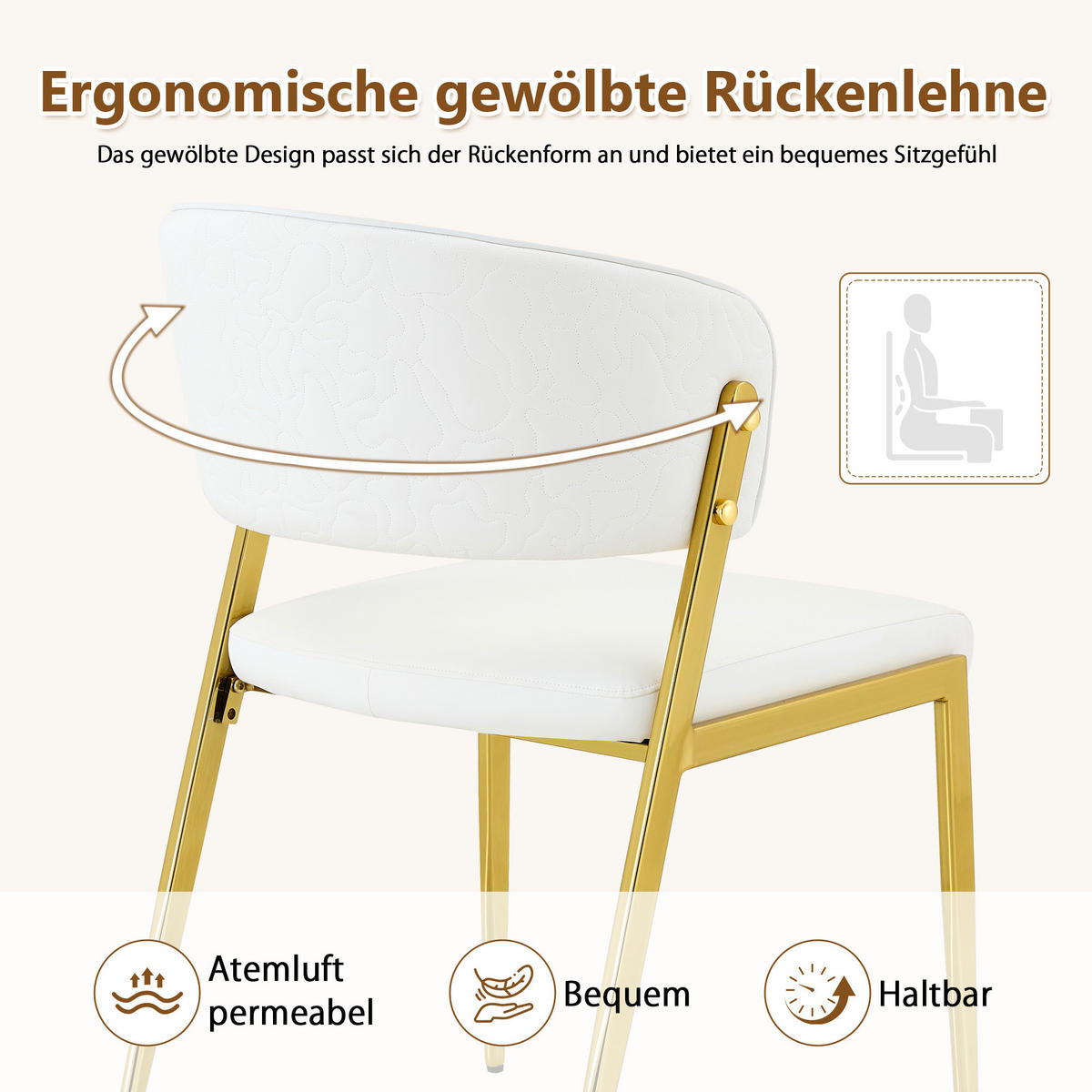 STUHL-SET DE-36685 2 Stück mit Kunstlederbezug und Metallgestell Weiß - Weiß, Metall (49/78/51cm) - ComfortXL