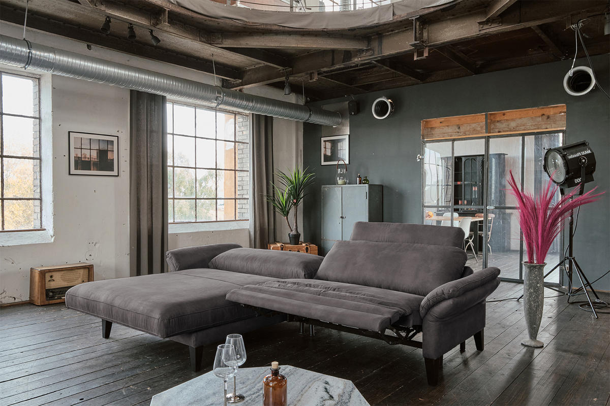 ECKSOFA MIT MOTORISCHER RELAXFUNKTION MALTA Anthrazit Webstoff - Anthrazit/Schwarz, Buchenholz/Textil (302/175cm) - KAWOLA