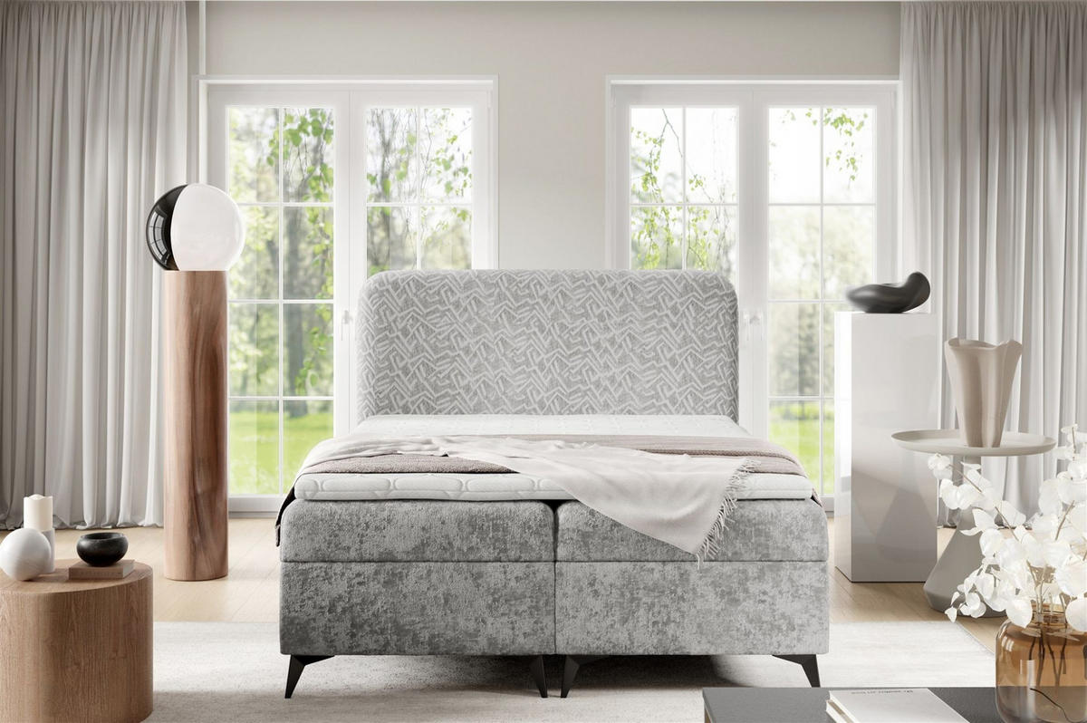 BOXBETT Triana In überlänge - Hellgrau, Holzwerkstoff/Textil (200/220cm) - Fun Möbel