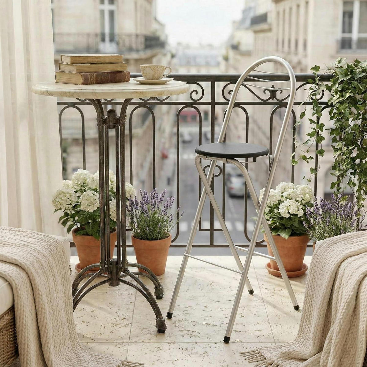 BARHOCKER Klappbar mit Lehne Schwarz/Silber 75 cm - Multicolor, Metall (38/107/48cm)