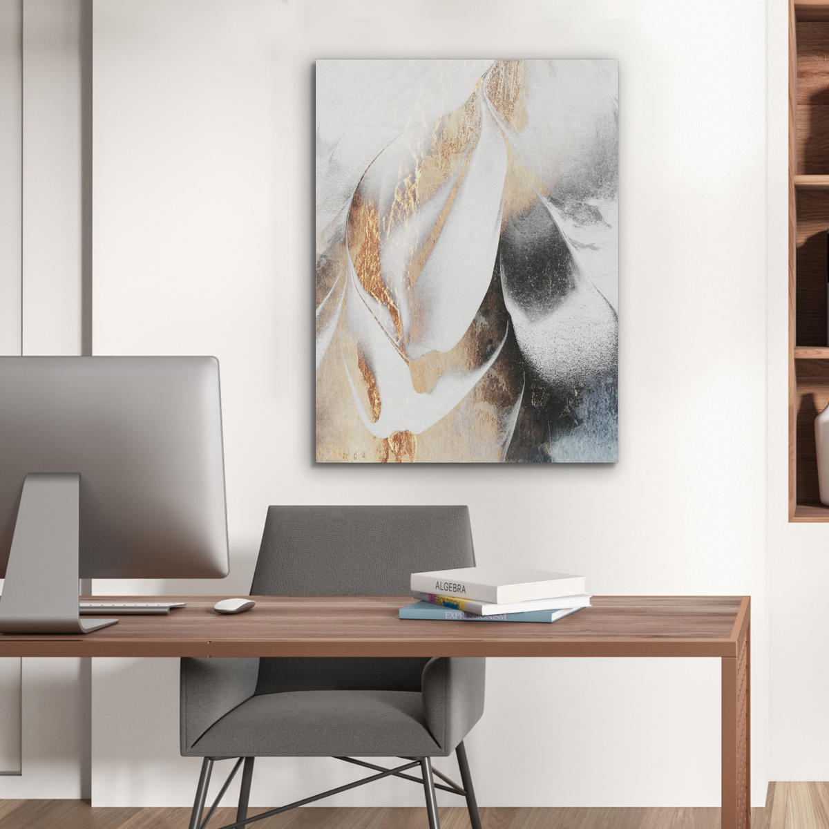 AKUSTIKPANEEL Luxus - Abstrakt - Gold - Weiß 60x80 cm - Goldfarben, Textil (60/0.9/80cm) - MuchoWow