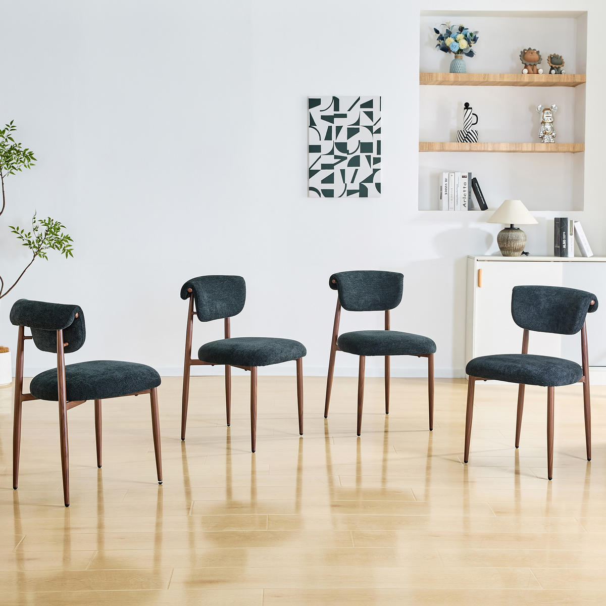 STUHL-SET DE-36452 4 Stück mit gebogener Rückenlehne Schwarz - Schwarz, Metall (58.5/83/48cm) - ComfortXL