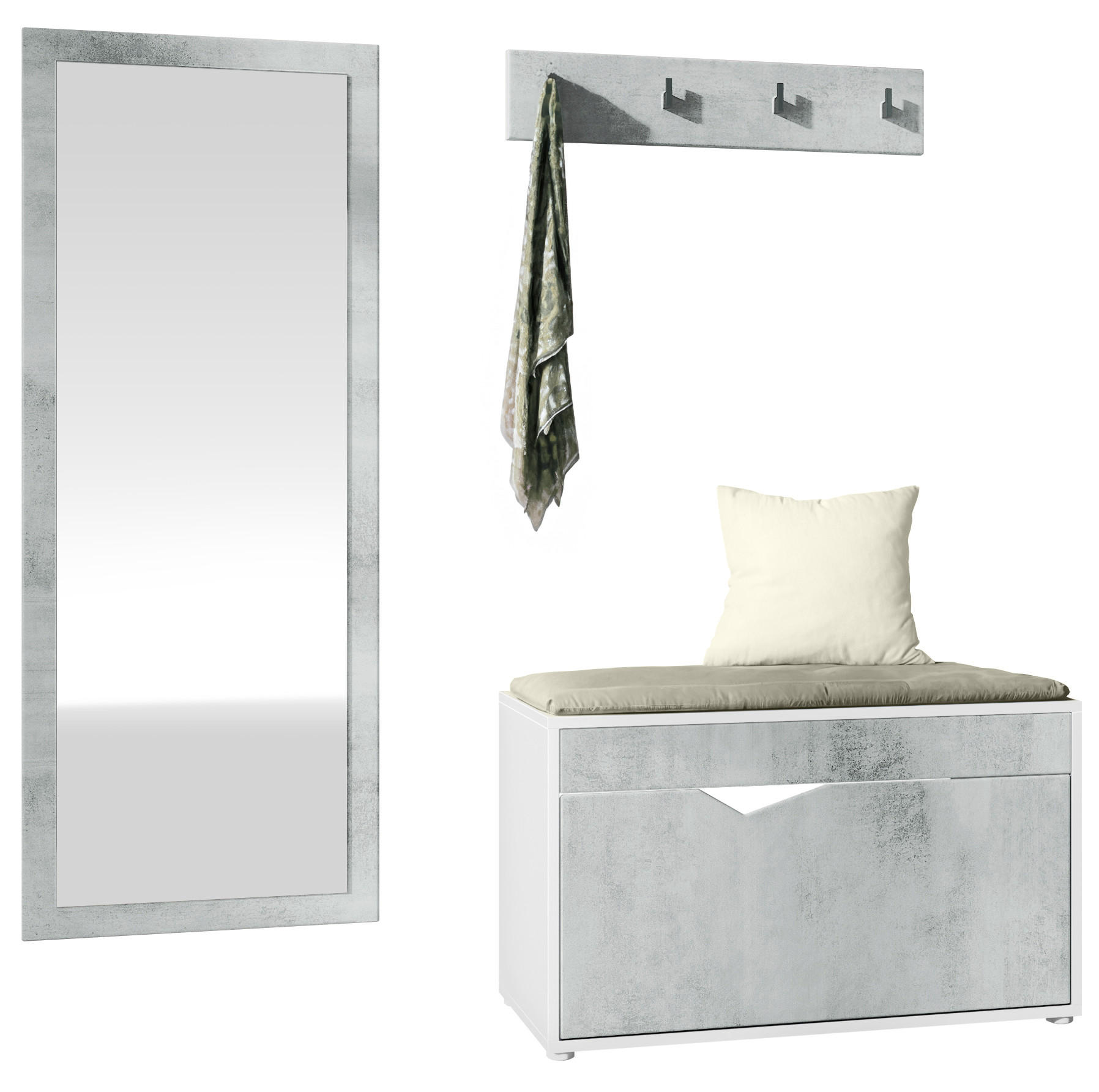 GARDEROBE Hanko Beton Oxid Optik - Hellgrau, Holzwerkstoff (160/190/33cm) - Vladon